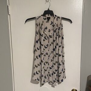 Worthington Butterfly Pattern Sleeveless Blouse - Cream and Black